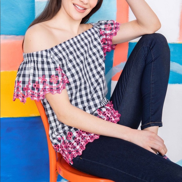 Draper James Dolly Check Eyelet Top 💕 - Picture 2 of 6